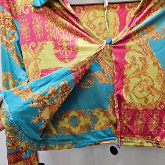 Public Desire colorful funky gold lion print long bell sleeve crop top size 8 - Picture 5 of 8